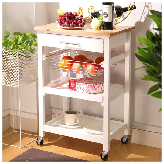 Wooden Kitchen Islands Storage Trolley Cart Metal Drawer Rack