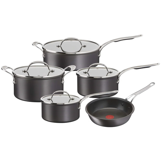 Jamie Oliver Cook'S Classics Pots & Pans Set, 5 Pieces, Non-Stick, Oven-Safe, Induction, Glass Lids, Riveted Handle, Hard Anodised Aluminium, H9125S44