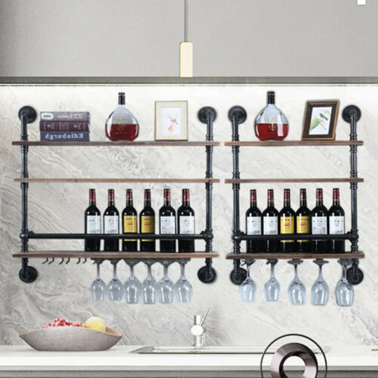 Shedd 12 Bottle Wall Mounted Wine Bottle & Glass Rack in Black/Oak