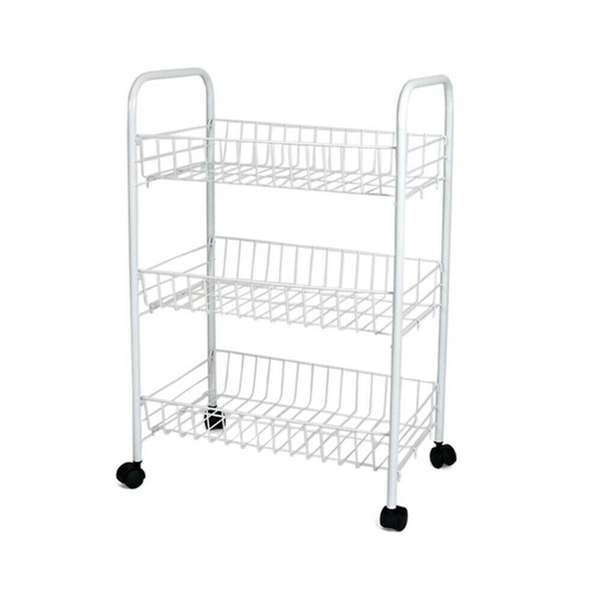 3 Tier Metal Kitchen Vegetable Fruit Storage Trolley White On Wheels