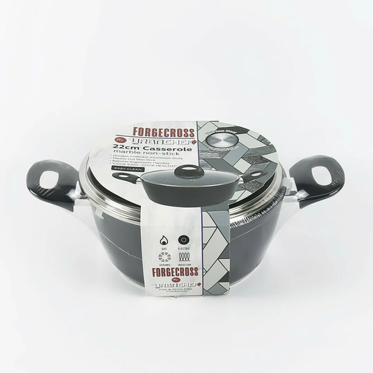 FORGECROSS Black Marble Forged Aluminium Pots & Pans[22Cm Casserole Pot [514832]]
