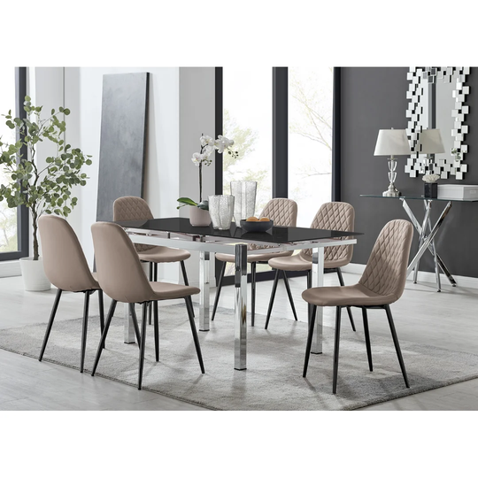 Enna Black Glass Extending Dining Table And 6 Cappuccino Corona Black Leg Chairs