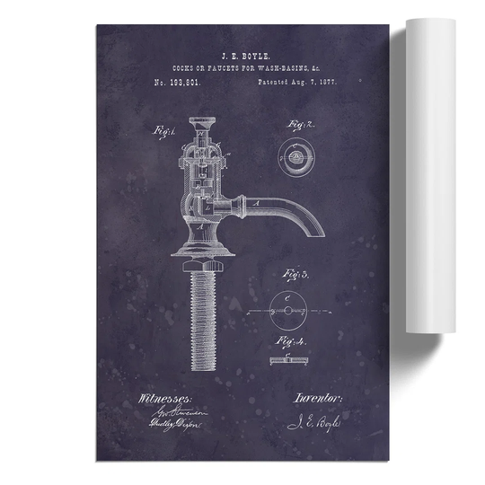 Water Faucet Tap Patent Dark - Unframed Graphic Art