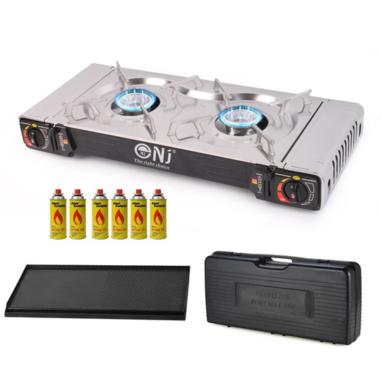 (6) NJ SG-2 Camping Gas Stove Portable Butane BBQ + Grill Plate & CASE