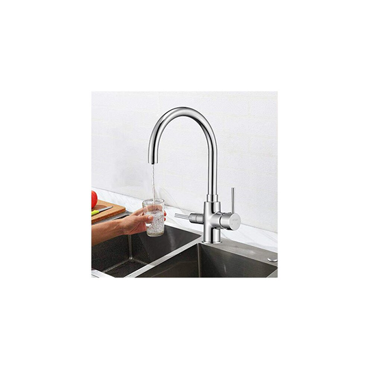 AiHom 3 Way Kitchen Tap with Water Filter, Kitchen Sink Tap 360 Swivel, 3 in 1 Mixer Tap Water Filter, 2 Lever Kitchen Mixer Brass Chrome, Drinki