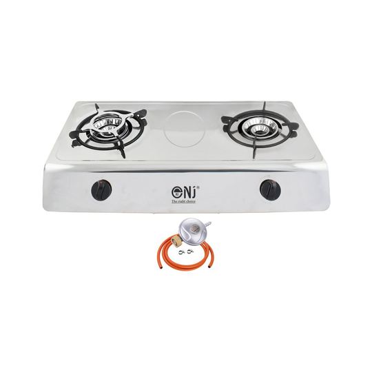 (Butane Screw-on) NJ-200SD Gas Stove 2 Burner Stainless Steel Indoor Cooktop