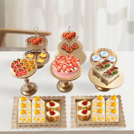 8Pcs Gold Cake Stand Metal Display Stand For Cake Cupcakes Candies Cookies