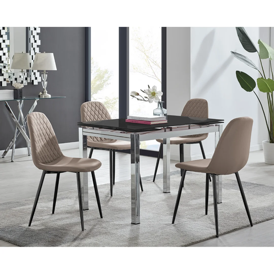 Enna Black Glass Extending Dining Table And 4 Cappuccino Corona Black Leg Chairs