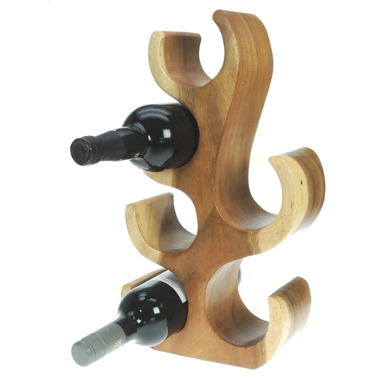 Solid Wooden Wine Rack Tree Sculpture Novelty 6 Bottle Holder Hand Carved From A Single Piece Of Wood - Natural