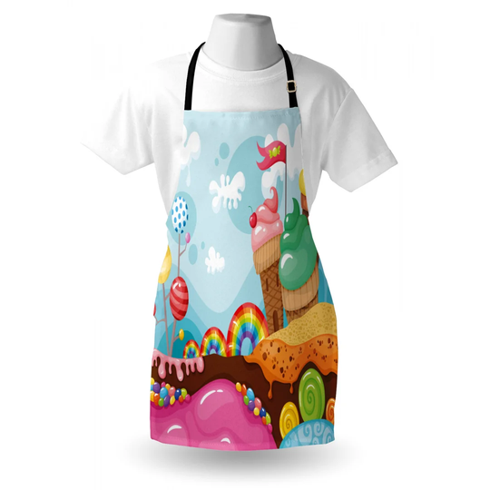 Dessert L and Rainbow C and Ies Lollipop Trees and Cupcake Mountains Cartoon Apron