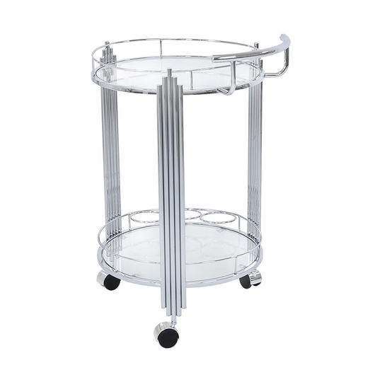 2 Tier Tea Wine Serving Cart for Kitchen, 75cm Drinks Metal and Tempered Glass Bar Trolley