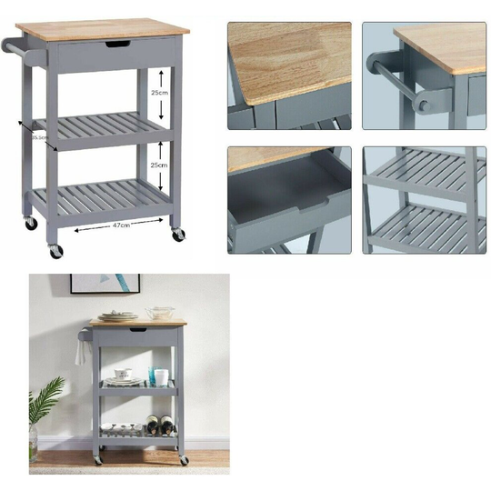 Wood Portable Kitchen Island Cart / Storage Trolley Serving Unit On Wheels