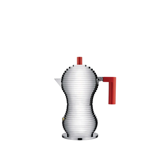 Pulcina, Espresso Coffee Maker In Aluminium Casting. Handle And Knob In PA, Red. Magnetic Steel Bottom Suitable For Induction Cooking. 3 Cups.Warning: