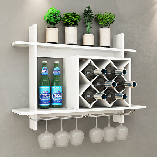 Wall Mounted White Wine Rack Glass Champagne 6-Bottles Storage Display