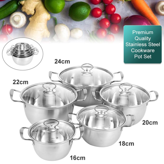 STAINLESS STEEL COOKWARE 5PC HOB STOCKPOT POT CASSEROLE