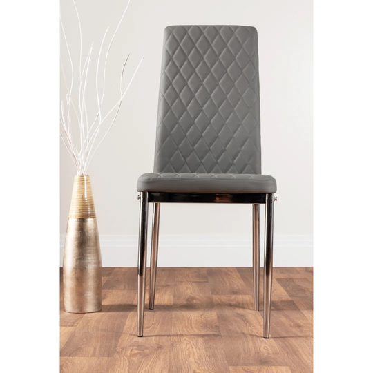 Novara Black Leg 120Cm Round Glass Dining Table & 4 Grey Milan Chrome Leg Chairs