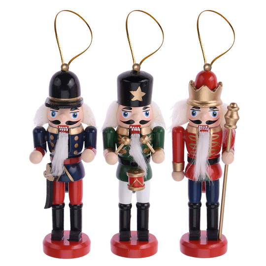 (Multicoloured) 3 x Nutcracker Dolls Soldiers Wooden Christmas Tree Ornaments Decoration Soldier