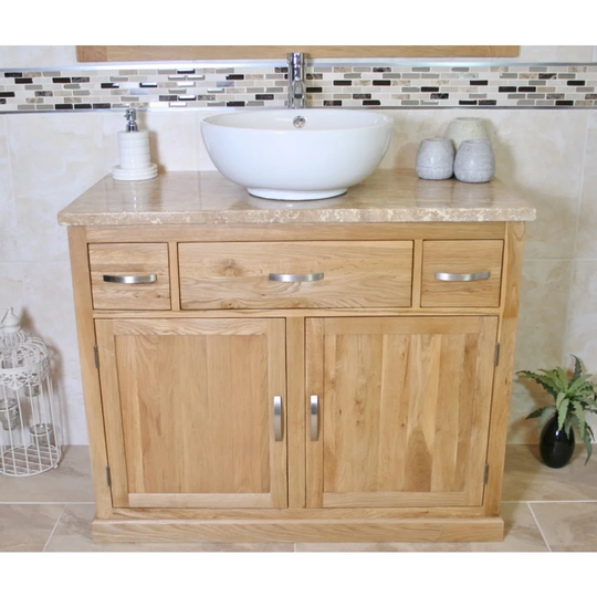 Ezekiel Solid Oak 1000mm Free-Standing Vanity Unit