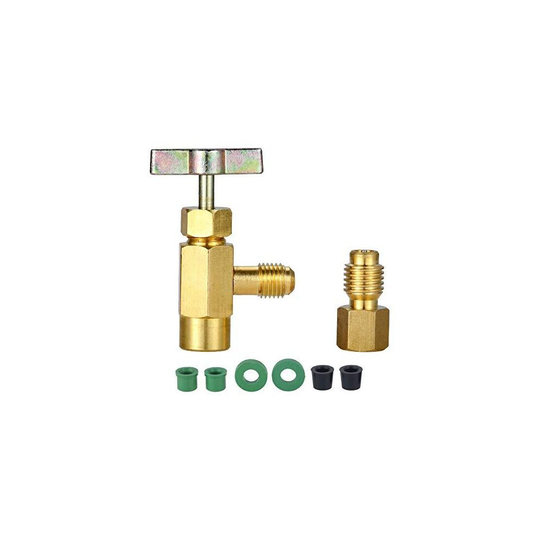 R134A Can Tap Valve Refrigerant Dispenser Tool 1/2 Acme to 1/4 SAE Refrigerant Can Bottle Tap Opener with 1/4 SAE Female and 1/2 Acme Male Tank Adap