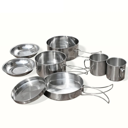 8 Piece Stainless Steel Camping Pot Set