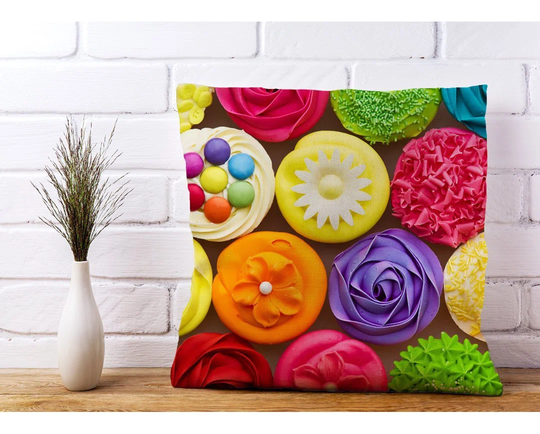 Maxman Bright Colourful Cupcakes Scatter Cushion with Filling