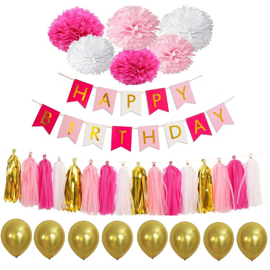 (5) Birthday Party Decoration Sets Bunting Banner Balloons, Pom Pom, Glitter Mermaid Hat, Cupcake Toppers, Paper Tassel, Hanging Swirl, Party Decor, E