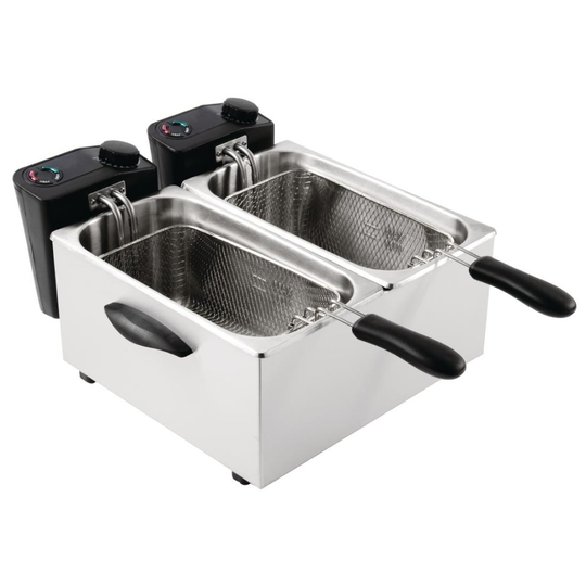Caterlite Light Duty Twin Tank Twin Basket Countertop Electric Fryer 2x2kW - [GG199]