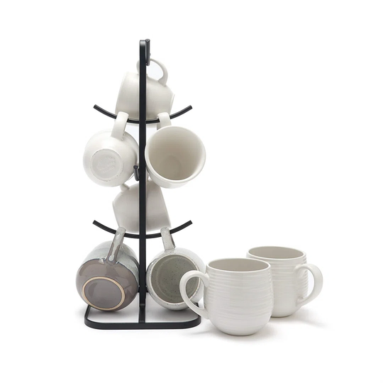 Retro Mug Tree Matt Black Flat Wire - 8 Cups