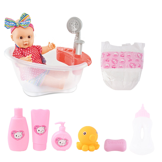 deAO Baby Doll Bath Play Set with Real Water Faucet Function and Baby Doll Accessories Included