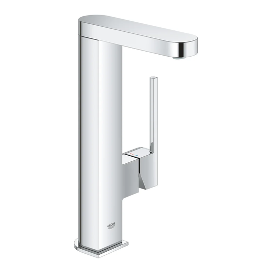 GROHE Plus single lever basin mixer, L-size, pull-out spout, push open waste set. Water-saving tap in chrome finish. 23844003