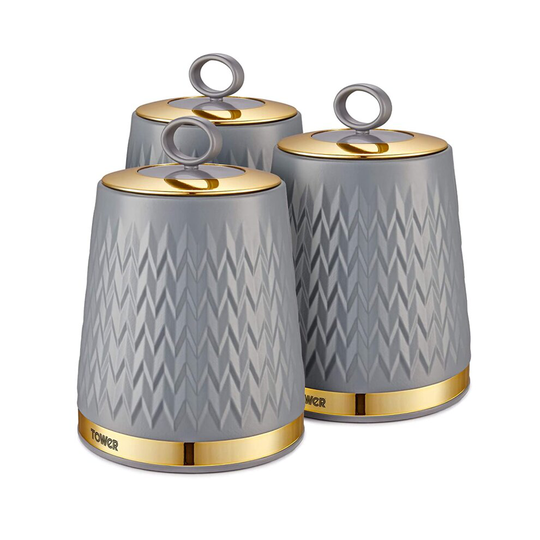 Tower T826091GRY Empire Kitchen Storage, Tea Coffee Sugar Set, Grey
