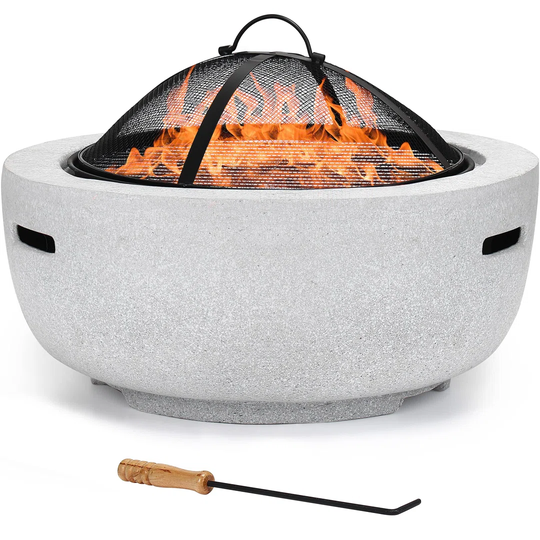 30Cm H x 60Cm W Concrete Wood Burning Outdoor Fire Pit with Lid