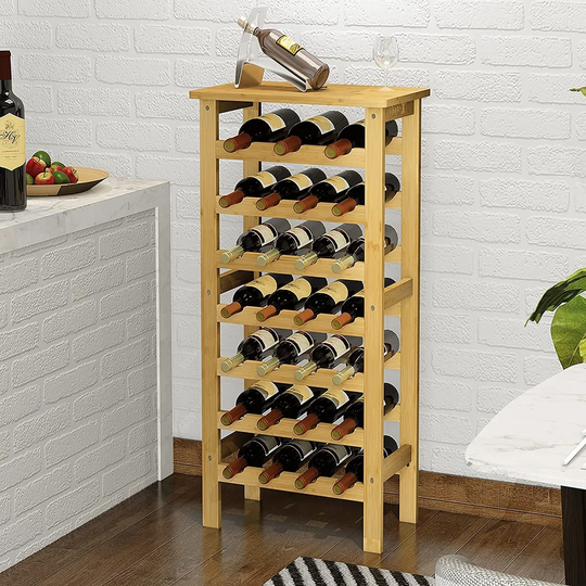 Belfry Kitchen Bamboo Wine Rack Free Standing 7-tier 27 Bottles Wine Holder