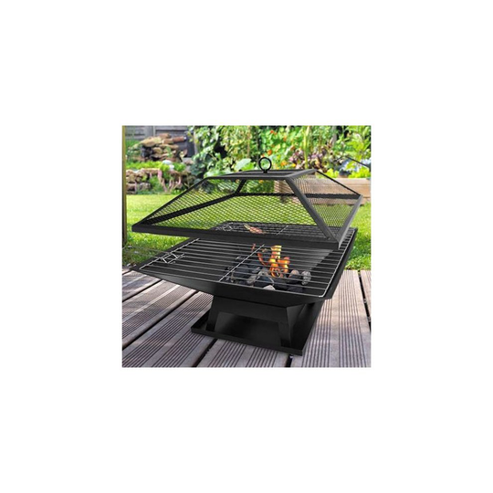 Square Fire Pit BBQ Grill Outdoor Garden Firepit Brazier Stove Patio Heater