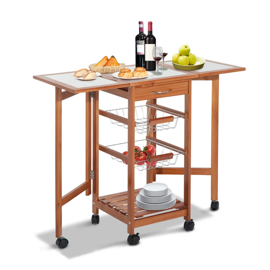 Pankey 91 Cm Kitchen Trolley with Granite Top and Locking Wheels