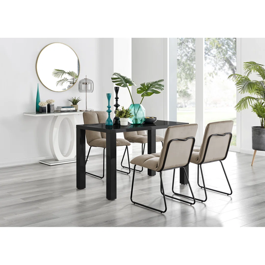 Pivero Black High Gloss Dining Table & 4 Taupe Menen Chairs