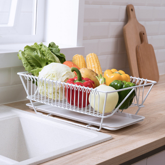 (White) Dish Drainer Rack Kitchen Sink Basket Cutlery Draining Drip Tray Plates Holder