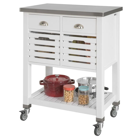 Delana 73 Cm Kitchen Trolley with Stainless steel Top and Locking Wheels