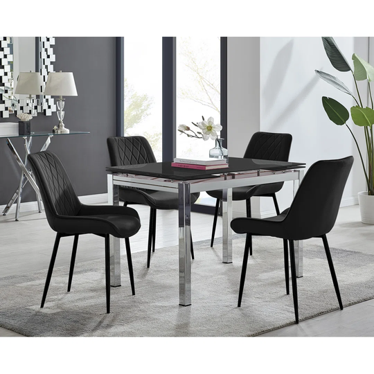 Cosmo Dining Table And 4 Black Pesaro Black Leg Chairs