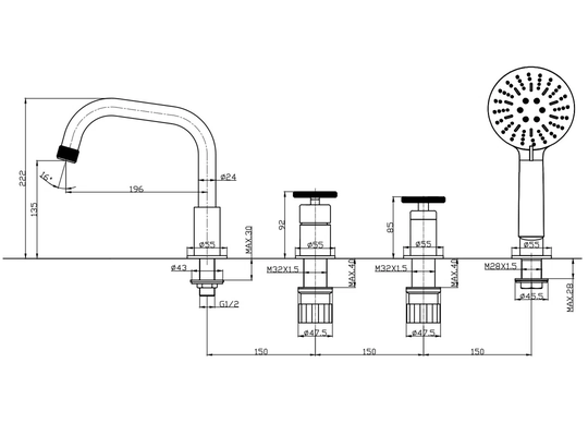 Stickney Wall Mounted Roman Bath Tap