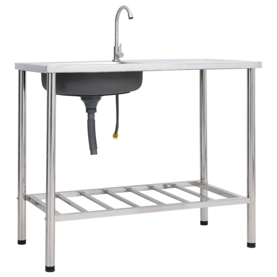 vidaXL Camping Sink Single Basin with Tap Stainless Steel Garden Garage Sink