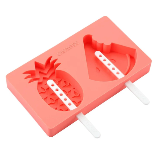 ChefMade | 2 ice cream molds with handle | Red | Ice cream mold made of silicone | Pineapple & Melon Ice Cream Tin | Silicone mold
