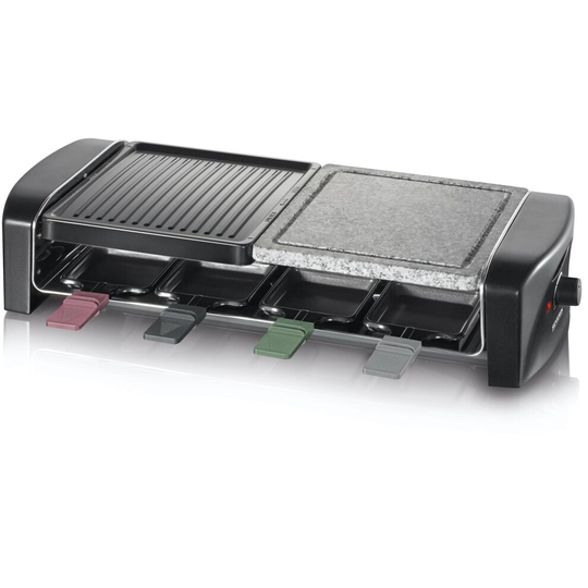 Severin Raclette Party Grill With 8 Pannikins, Natural Stone, 1400 Watts - Black
