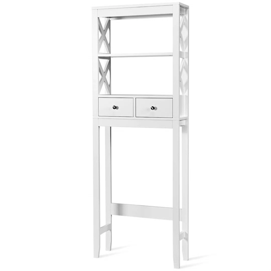 Over The Toilet Storage Rack, X-Frame Freestanding Washing Machine Shelves With 2 Drawers, Bathroom Space Saver Tall Laundry Cabinet Organiser Unit