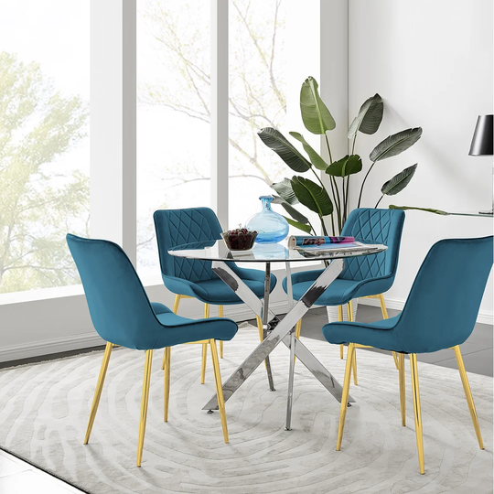 Novara 100Cm Round Dining Table And 4 Green Pesaro Silver Leg Chairs