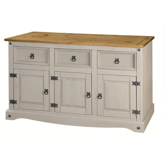 Dorman 125Cm Wide 3 Drawer Pine Solid Wood Sideboard
