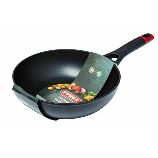 Pyrex Optima Aluminium Wok Non Stick with Handle 28cm Black