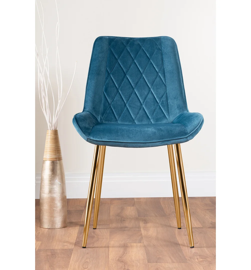 Leonardo Black Leg Glass Dining Table & 4 Blue Pesaro Gold Leg Chairs
