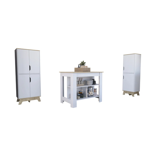 Set Linea Z Kitchen, Auxiliary Kitchen Unit Tall Z-65 + Auxiliary Kitchen Unit Tall Z-60 2 Doors + Kitchen Island Cala