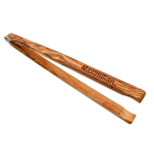 32cm olive wood barbecue tongs